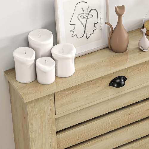Miniatura 9 de Homcom Cubre Radiadores Con Cajón, Cubreradiador De Mdf, 78x19x95,5 Cm, Cubierta Para Radiador, Diseño Moderno De Listones, Para Salón, Dormitorio, Roble