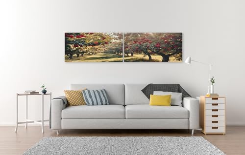 Tableau sur toile verger de pommiers idyllique en 2 pièces pour déco salon nature