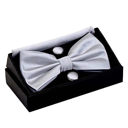 Image of GUSLESON Men's 3-pc Solid Color Bow Tie Gift Set - Double‑Fold Pre-Tied Bow Tie, Pocket Square, Cufflinks - Wedding Formal Party