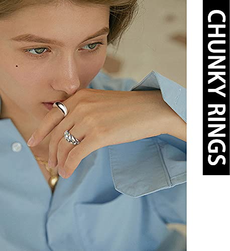 Moroya 10Pcs Gold Dome Chunky Rings For Women 18K Gold Plated Braided Twisted Round Signet Rings Adjustable Open Ring Band Statement Jewelry Size 7-9 #TOP2