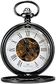 Brelsen Onyx Black Double Hunter Mechanical Pocket Watch, Retro, Vintage, Anniversary, Retirement Pocket Watch, Groom, Groomsmen Wedding Pocket Watches