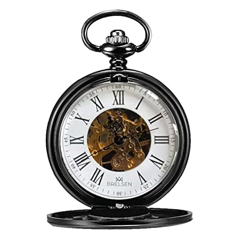 Onyx Black Double Hunter Mechanical Pocket Watch, Retro, Vintage, Anniversary, Retirement Pocket Watch, Groom, Groomsmen Wedding Pocket Watches Cover