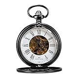 Double Hunter Onyx Schwarz Double Hunter Mechanische Taschenuhr Retro Vintage Jahrestag Ruhestand Taschenuhr Bräutigam Trauzeugen Hochzeit Taschenuhren