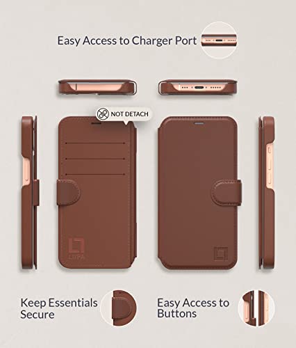 Image of LUPA Legacy Compatible with iPhone 12 Pro Max Case Wallet, Case with Card Holder for Men and Women, Faux Leather Flip Case, Luxury Cover, Caramel Brown
