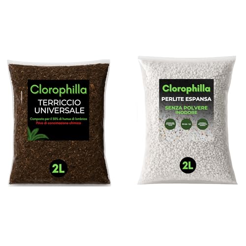Clorophilla Kit Terriccio Universale + Perlite Espansa – 2 SACCHI – Substrato Drenante e Aerato – Per Piante da Interno ed Esterno (2L + 2L)