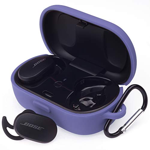 Hi Color Silicone Case for Bose QuietComfort Earbuds Case (Not Fit for Bose Sport Earbuds) Bose QuietComfort Noise Cancelling Case Cover Anti-Fall Earphone Case with Carabiner (Lavender Gray)