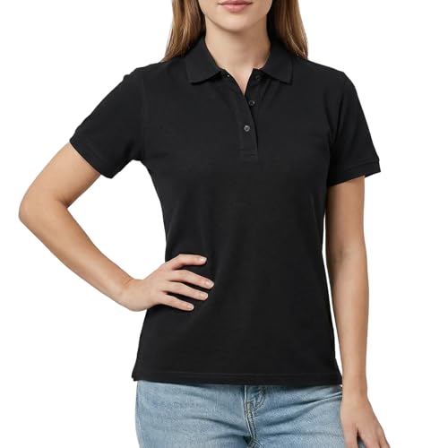 viiotu Womens Polo Shirt Short Sleeve 100% Cotton Polo Shirts for Women Slim Fit Ladies T Shirts for Golf Work Casual Tops (UK, Alpha, M, Regular, Regular, Black)
