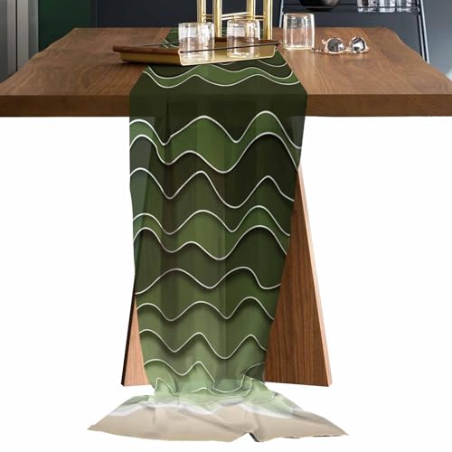 Green Ocean Waves Chiffon Gauze Table Runner 19x55 Inches, Chic