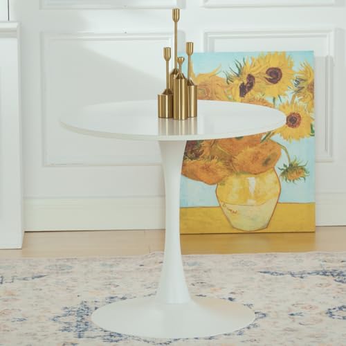Homy Casa 31.5' Round Dining Table for 2-4 with Pedestal Base, Mid-Century Modern Dining Table for Home Office, Living Room, Kitchen & Lounge (Tulips Design, White)