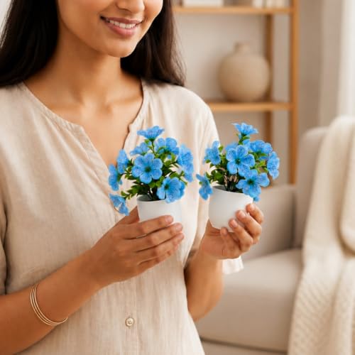 Image of fancymart Artificial Real Touch Flower Plant with Pot (Pack of 2), 16 cm Height, Decorative Faux Floral Plant for Home, Office, Living Room, Bedroom, Table & Shelf Decor