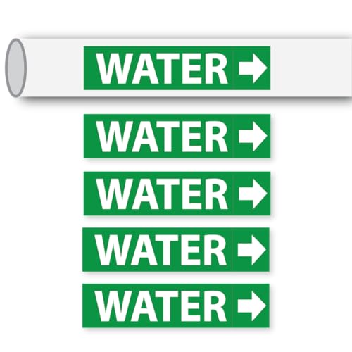Water Connection Stickers (5 Pack) Water Pipe Markers Label Stickers with Arrows for Water Lines ...