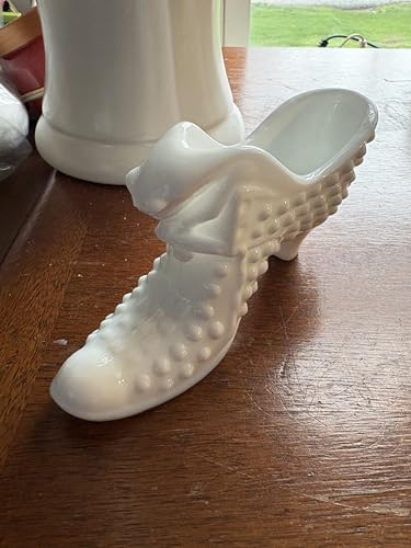 Vintage Hobnail White Milk Glass Shoe Boot Planter w/Cat Head - 6 x 3 Inches