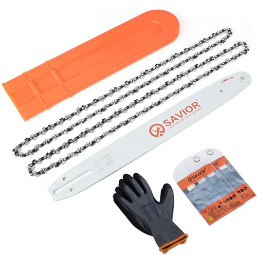 Savior 16 Inch Chainsaw Bar & R56 Chain 3/8 LP Pitch .043 Gauge 56 Drive Links Fits EGO CS1600 CS1604 Echo XCU03 Husqvarna 120 Craftsman Poulan Ryobi 623000(2 Chains+1 Bar)