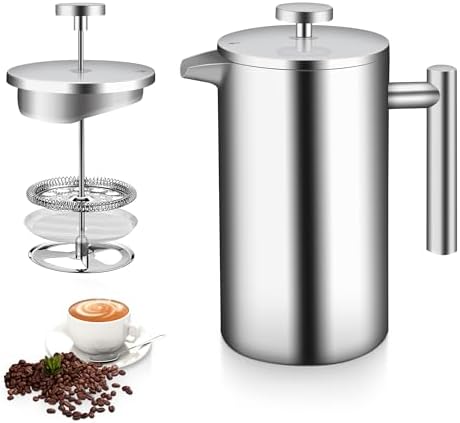 Cafeteira Prensa Francesa Inox 304 1000ml com Filtro 3 Camadas Prata