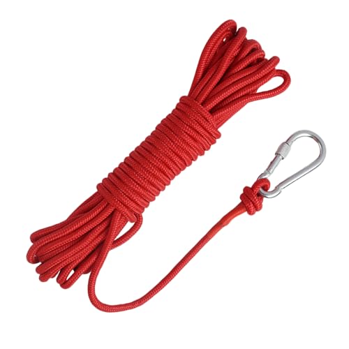 6mm Polypropylen Bootsseil, 10m Länge, Schwimmfähig und Hochsichtbar in Rot,Ankerleine Kajak Festmacher Tauwerk,für Bootssport, Camping, Fischen und Wandern, Inklusive Edelstahl Karabiner