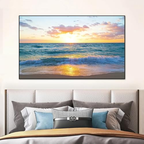Toile lever du soleil mer haut de gamme avec cadre moderne 70x117 cm