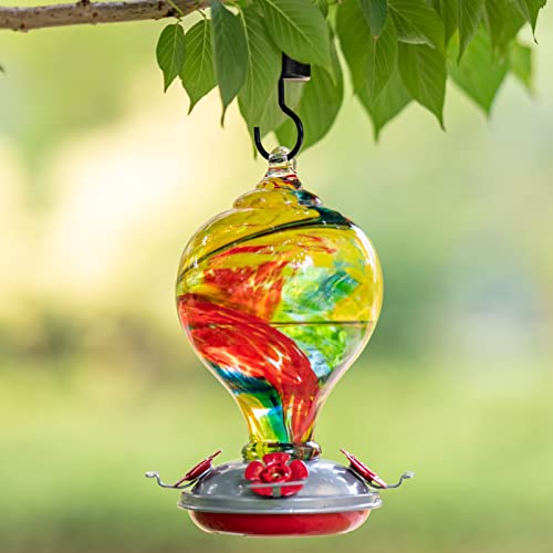 Muse Garden Hummingbird Feeders For Outdoors Hanging, Blown Glass Hummingbird Feeder, Hummingbird Gifts For Mom, Garden Backyard Decor, Unique Gifts Idea For Women Mothers Day, 32Oz, Carnival #TOP1