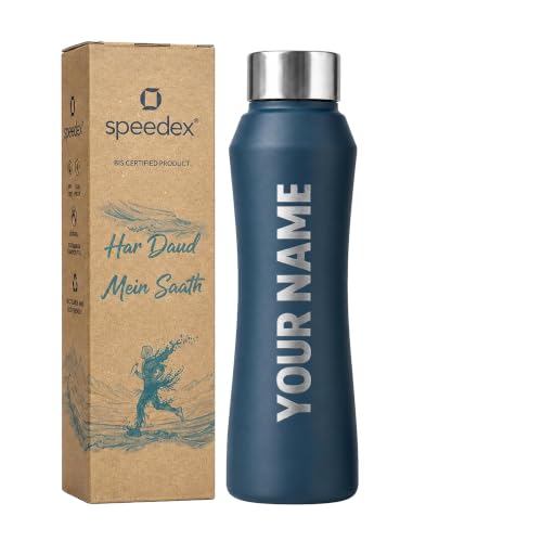Image of Speedex Customised Stainless Steel Water Bottle 1 Ltr with Engraved Name - Personalised Screw Lid Bottle for Kids, Men & Women, School, Office, Gym, Teal Blue, Set of 1