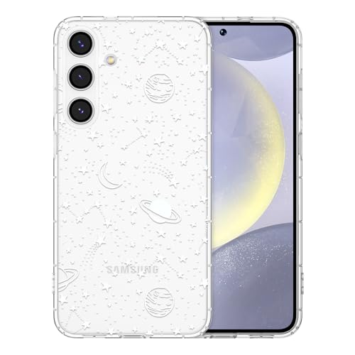 ZTOFERA Clear Case for Samsung Galaxy S24 5G, Cute Planet Sky Star Pattern Protective Phone Case,Shockproof Soft TPU Bumper Cover for Galaxy S24 6.4 inch - White Sky