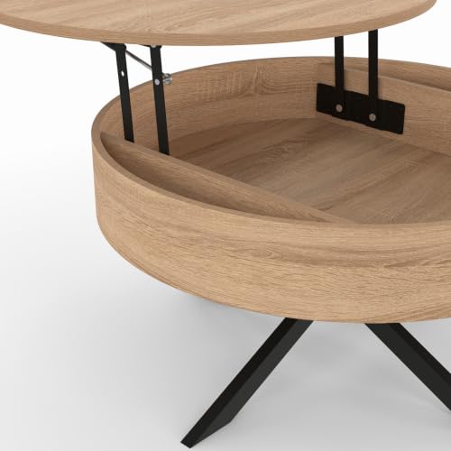 Table basse plateau relevable ronde ALIX 70 cm pied araignée bois et - vue 7