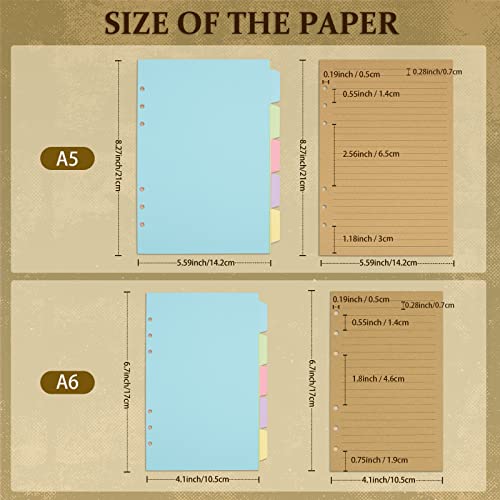 Image of A5 Refill Paper, Planner Inserts for A5 Binder Budget Planner Journals Notebook, 6 Ring Loose Leaf Lined Paper with Binder Dividers ( A5, Light Brown Paper ) | A5 Binder Inserts for Budget Planner Journals Notebook, Planner Inserts for 6 Ring Binder, Loose Leaf Kraft Paper