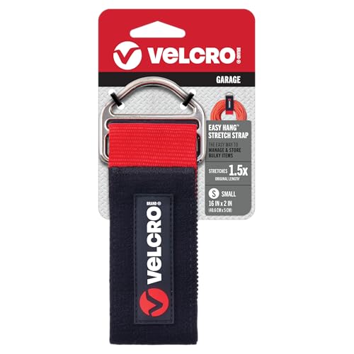 VELCRO Brand Easy Hang Stretch Storage Strap | Heavy Duty Holds 20lbs | Elastic Stretches 1.5X Length | Wrap Extension Cords, Bundle Poles and Tool Handles | Small, 16 Inch
