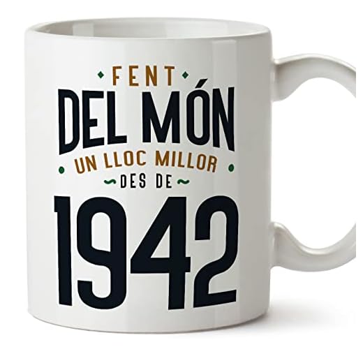 MUGFFINS Tazas 1942 Cumpleaños - En Catalán - Fent del Món un Lloc Millor - 11 oz / 330 ml - Regalo original y divertido