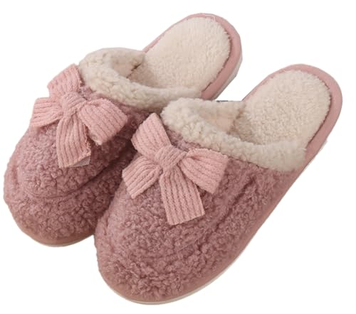 Slippers for Women Cozy Indoor House Shoes with Knitted bow Comfy Soft Lightweight Fuzzy Warm Sweet Style