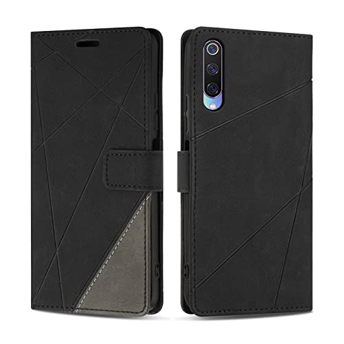 SONWO Hülle für Xiaomi MI 9, Premium PU Leder Handyhülle Flip Hülle Wallet Silikon Schutzhülle Klapphülle für Xiaomi MI 9, Schwarz