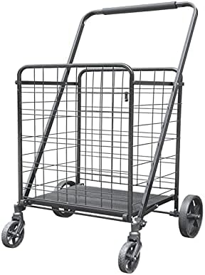 XINGLANG Folding Shopping Cart, Collapsible and Heavy Duty Grocery Cart, Easy Moving Deluxe Utility Cart with 360°Rolling Swivel Wheels, Jumbo Large 130L Capacity Shopping Cart for Groceries(Black)