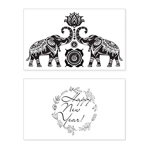 Tarjeta de felicitación de año nuevo con diseño de elefante y texto en inglés Happy New Year