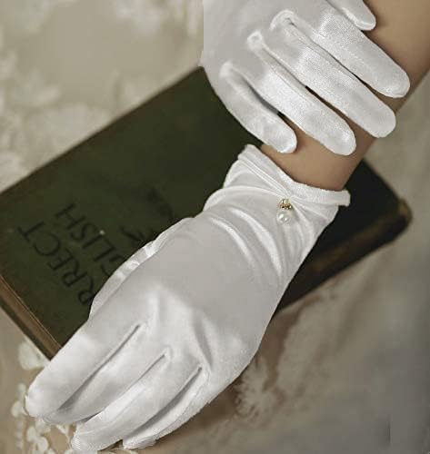 Miniatura 5 de Aniler Guantes de satén para mujer de los años 20 para vestido de boda de ópera y fiesta, guantes hasta la muñeca