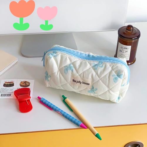 Image of Carry bloom Pencil Pouch Cute Pencil Case for Girls Aesthetic Pencil Bag with Zipper Pen Cases School Supplies Makeup Bag (butterfly blue)