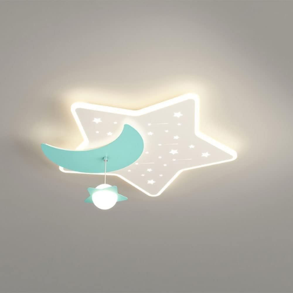 LED Ceiling Lamp Kids Room Creative Star Ceiling Lamp Iron Acrylic Blue/Pink Lampshade Ceiling Lights Girl Boy Room Kindergarten Bedroom Decor Chandelier,Blue-Tricolor Light