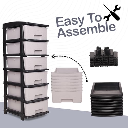 Image of Plastic Modular Drawer Storage Chest Of Drawers Organizer Storage Box, Large Stomo Racks For Multipurpose Anti-slip Shoes Organizers (Grey, 6 Layer)