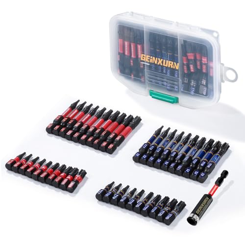 Geinxurn Juego de puntas de destornillador Torx de impacto, 41 piezas magnéticas de acero S2 multiseguridad, puntas de potencia y soporte de brocas de impacto con caja de almacenamiento (T7-T40)