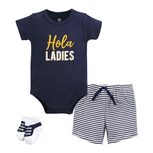Image of Hudson Baby Unisex Baby Bodysuit, Short and Sock, 3-Piece Set
