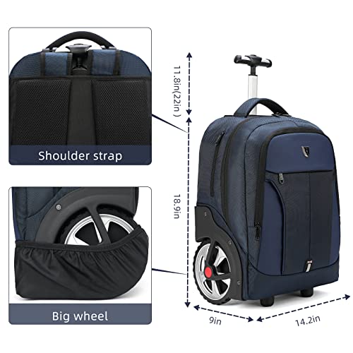 Image of Rolling Backpack With Wheels for Business, Travel Commuter - Waterproof Carry-On With Laptop Compartment, Fits 15.6 Inch Laptop - Wheeled Bag for Adults, Women, Men (Blue, 20 Inch)