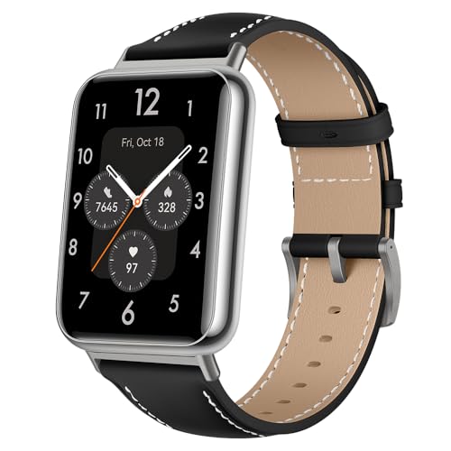 Niboow Correa para Huawei Watch Fit 2, [con Hebilla de Acero Inoxidable, Moda, Suave, Durable, Cuero] Hombres Mujeres Correas de Repuesto de Cuero para Huawei Watch Fit 2 - Negro