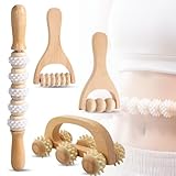 YILINNA 4 Pack Wood Therapy Massage Tools Handheld Wooden Body Massager Back Massage Muscle Roller Tool Neck Shoulder Arms Legs for Body Stress Relief