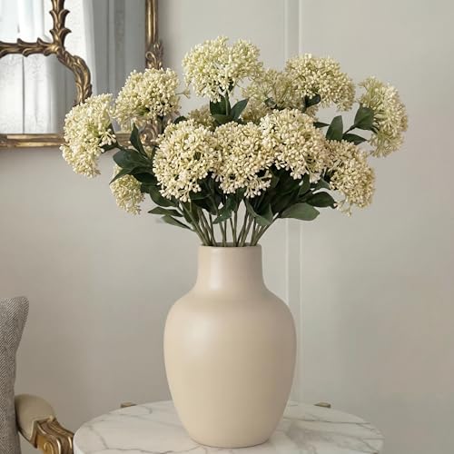 Image of 4 Pcs Artificial Flowers for Decoration, 23 Inch Faux Berry Stems Faux Skimmia Spray with Leaves Fake Flowers for Vase Home Table Floral Arrangement Wedding Decor(White,Classic)