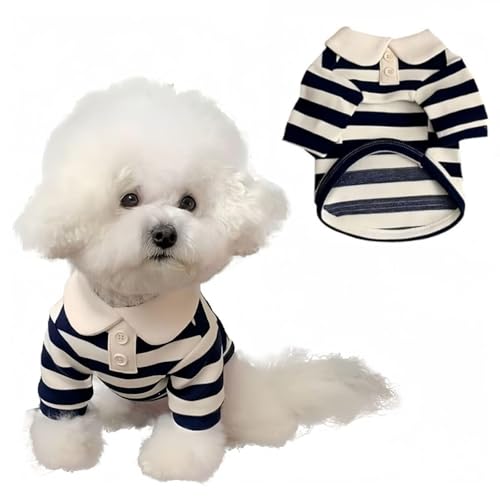 MANON ROSA Boy Dog Polo Shirt for Small Dogs, Dark Blue, S, 3.3-5.5 lb | Cute Puppy Clothes With Classic Stripes, Soft Breathable Pet Apparel For Yorkies, Shih Tzus And Everyday Summer Wear