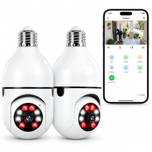 Marbonde 2K Light Bulb Security Camera 2-Pack, 355° Pan/Tilt WiFi Outdoor