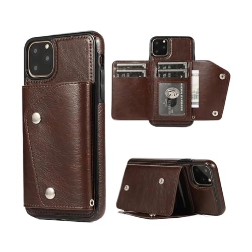 Étui portefeuille iPhone 16 Plus housse cuir porte-cartes étui à rabat zippé coffee