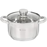 Daniks Standard Kochtopf Induktion aus Edelstahl mit Glasdeckel (2.9 L, Ø 18 cm)