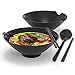 Intirilife Set de Vaisselle Ramen 6 pièces - Vaisselle Traditionnelle Japonaise avec 2 Bols (1000 ML de contenance chacun), 2 Baguettes et 2 Cuillères en Noir