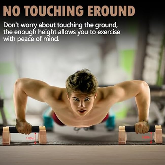 Wooden Parallettes Push Up Bars, 2 PCS Wood Calisthenics Bars with Non-Slip Base, Pushup Handles for Floor Home Fitness, Workout Equipment for Men and Women Strength Training