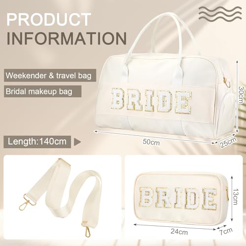 2 Pcs Wedding Weekender Bag Bride Groom Duffle Bag Chenille Letter Patch Travel Bag for Bridal Shower Honeymoon Gift(BRIDE)2