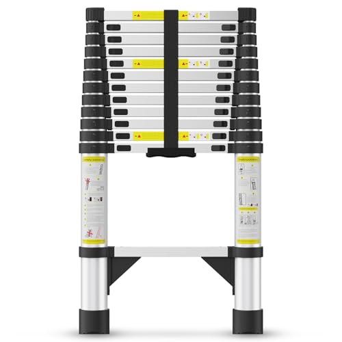 12.5 FT Aluminum Telescoping Ladder, Portable Collapsible Extension Ladder, 330lbs Load Capacity