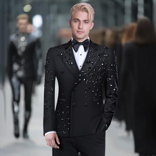 Mens 2 Piece Double Breasted Business Suit Slim Fit Tuxedo Blazer and Pants for Wedding Homecoming Party Jacket & Trousers4